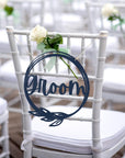 Personalised Wooden/ Mirror Acrylic Wedding Chair Sign for Reception, Custom Matching Pair of Couple Name Signage, Mr & Mrs, Groom & Bride, Hubby & Wifey, Husband & Wife Scribble Leaf Hoop, Rustic Event Photo Prop