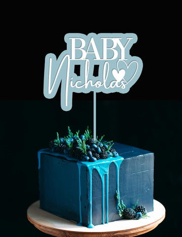 Personalised 3D Acrylic Double Layered Baby Name - Birthday Cake Topper, Shadow Effect, Custom Cut Out Joint Name, Wedding/ Celebration/ Event Party Decor Supply Toppers