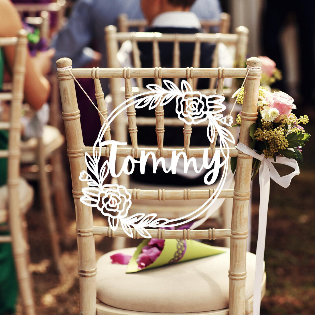 Custom Pair of Mr & Mrs Wedding Chair Hoop Sign - Scribble Flower