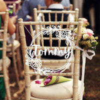 Custom Pair of Mr & Mrs Wedding Chair Hoop Sign - Scribble Flower