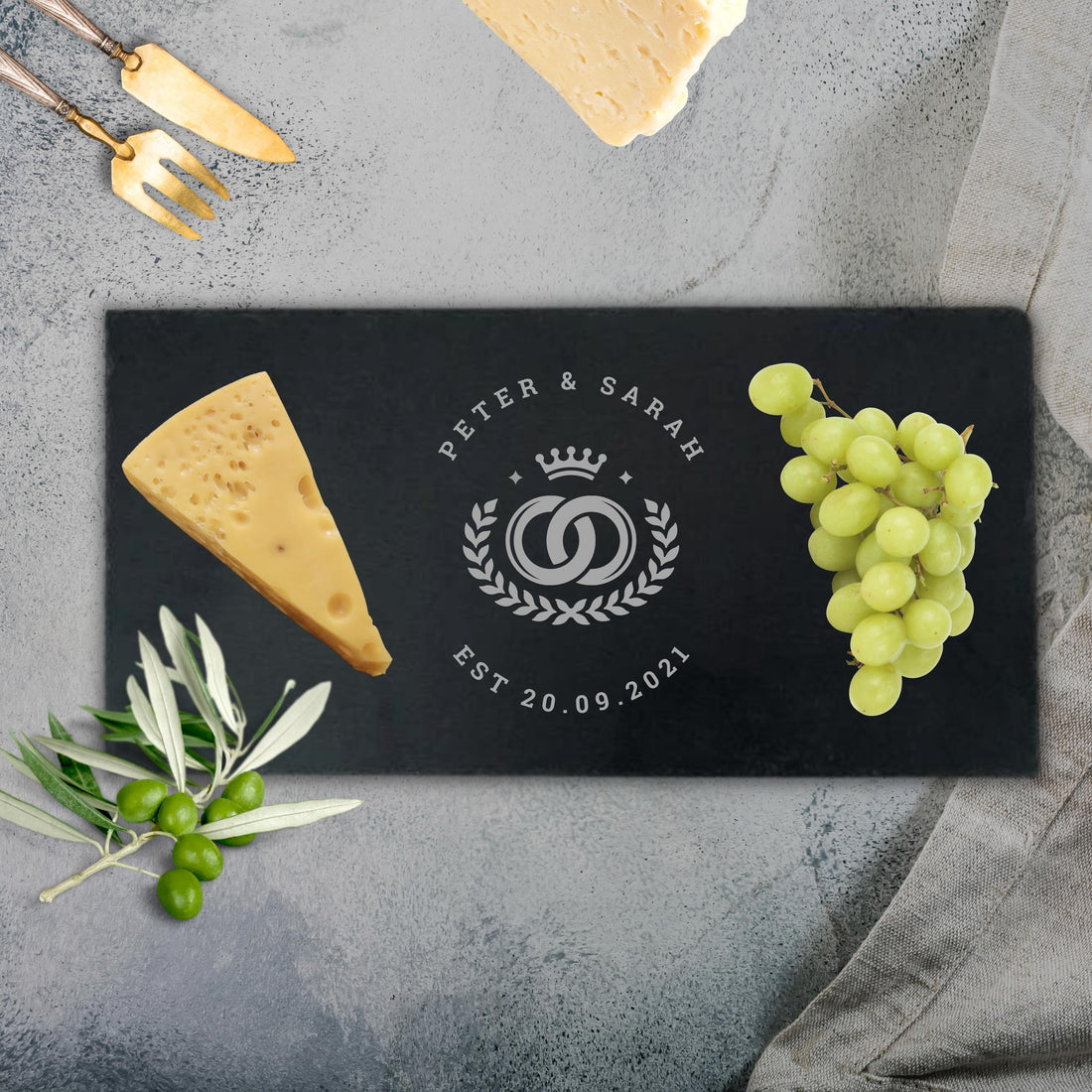 Personalised Long Rectangle Slate Serving Cheese Board, Custom Engraved Charcuterie Platter, Wedding, Anniversary, Corporate, Housewarming Gift