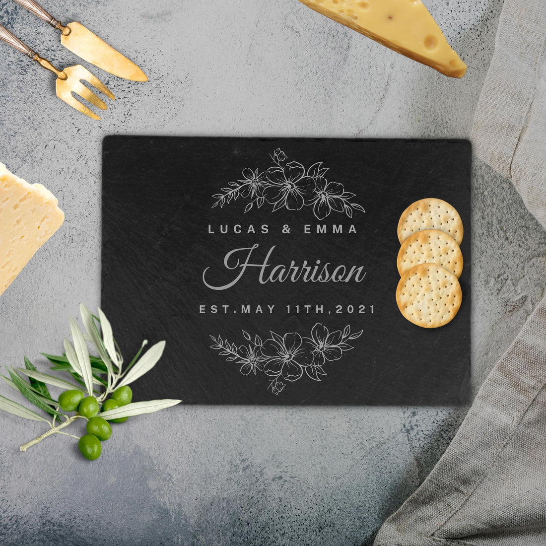 Personalised Rectangle Slate Serving Cheese Board, Custom Engraved Charcuterie Platter, Wedding, Anniversary, Corporate, Housewarming Gift