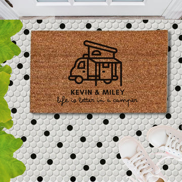 Customised Engraving Doormat, Personalised Initial/ Dog/Caravan/Couple/Family Welcome Entry Outdoor Coir Mat, House Warming/ Wedding Gift