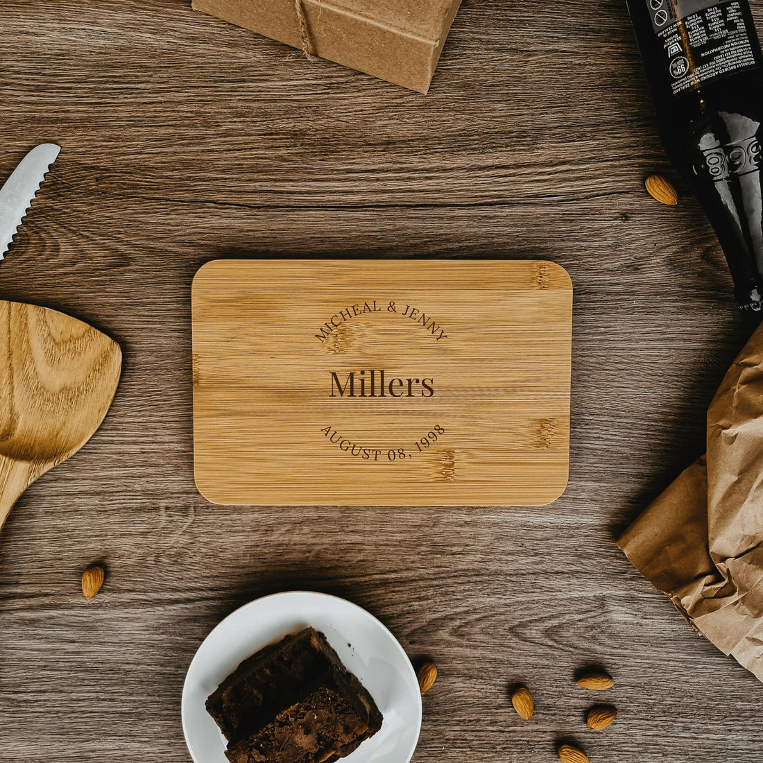 Personalised Mini Bamboo Wooden Cheese, Cake, Sandwich Serving Tray / Chopping Board , Engraved Monogram Wedding/ Anniversary Housewarming Decor Gift