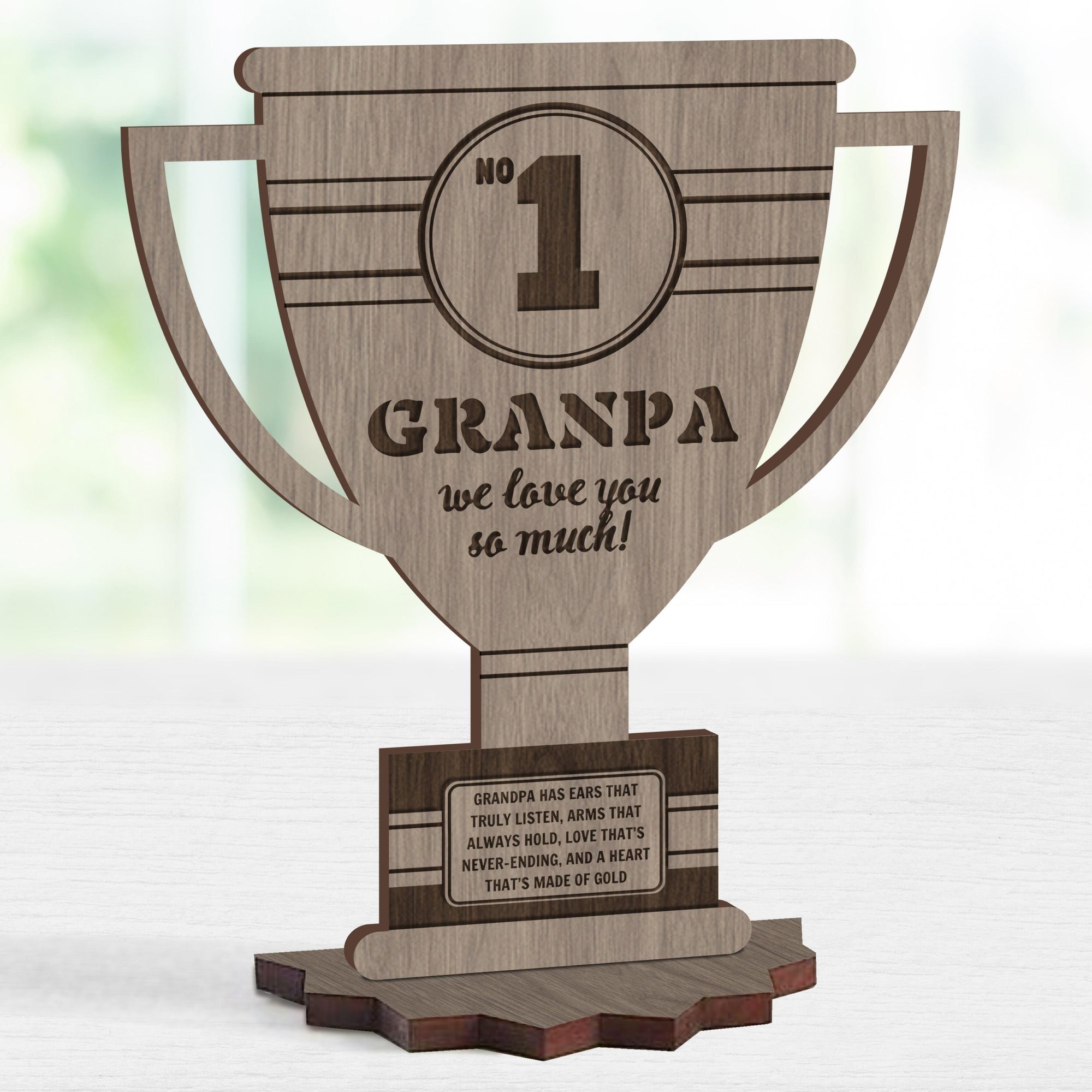 Personalised Number One Daddy Wooden Trophy Award, Engraved World Greatest Grandpa Trophies, Custom Keepsake Gifts for 