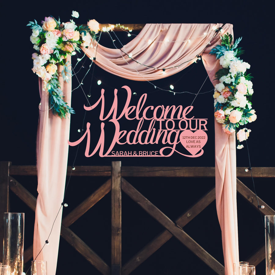 Custom Wooden/ Acrylic Welcome To Our Wedding Hanging Sign, Personalised Name & Date Signage, Hedge Photo Prop, Event Wall Hoop, Bridal Shower, Anniversary, Stag Hens Party, Birthday Backdrop Decor