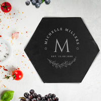 Personalised Hexagon Slate Serving Cheese Board, Custom Engraved Charcuterie Platter, Wedding, Anniversary, Corporate, Housewarming Gift