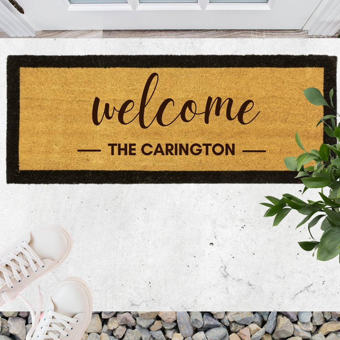 Customised Engraving Big Black Border Doormat, Personalised Initial/ Couple/ Family/ Welcome Entry Outdoor Coir Mat, House Warming/ Wedding Gift