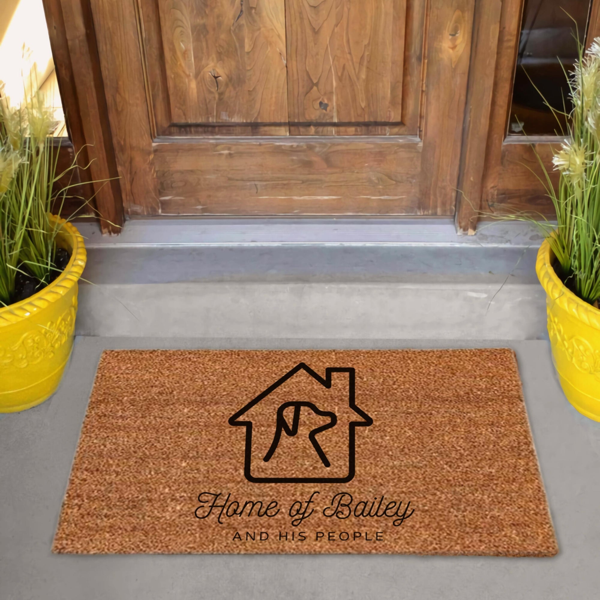 Customised Engraving Doormat, Personalised Initial/ Dog/Caravan/Couple/Family Welcome Entry Outdoor Coir Mat, House Warming/ Wedding Gift