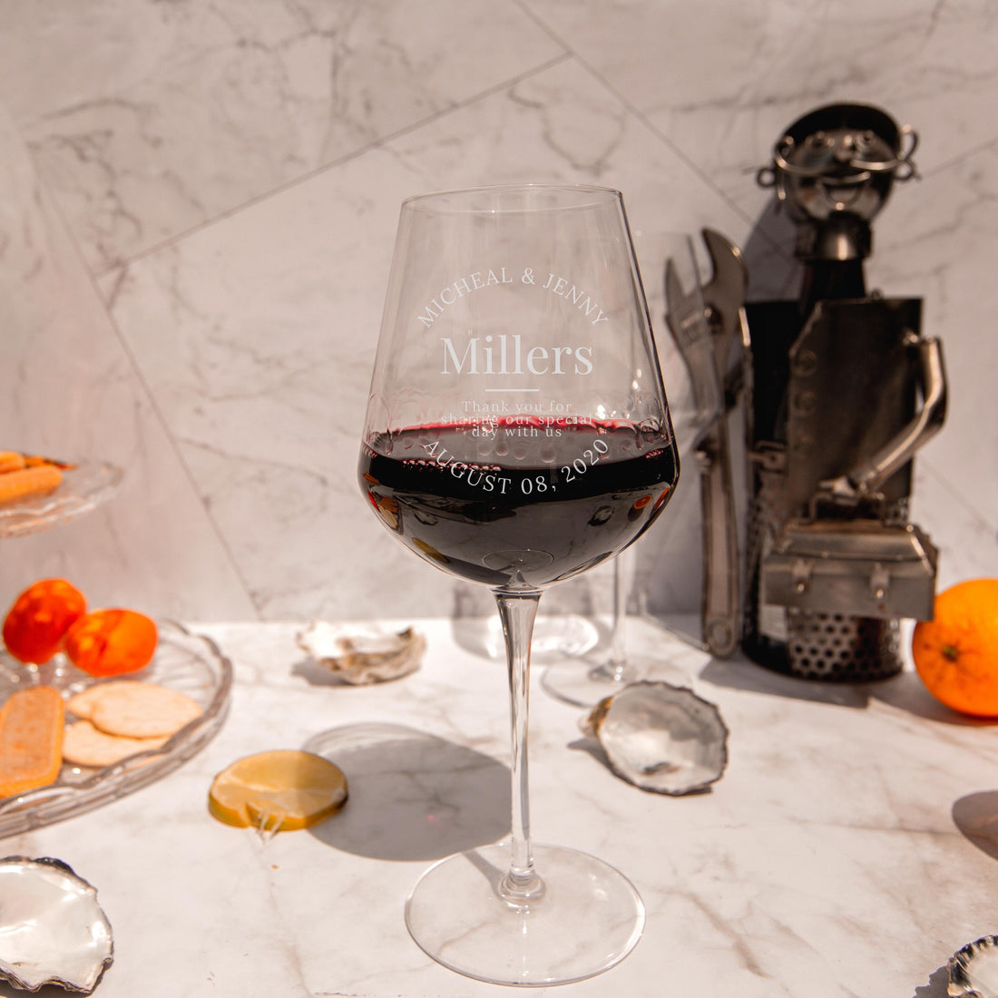 Engraved 640ml  Red Wine Italian Crystal Glass, Personalised Custom Monogram Glassware, Housewarming Groomsmen Bridal Wedding Corporate Gift