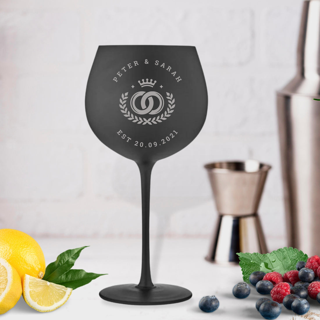 Engraved 600ml Matte Black Gin/ Spirits Stemless Wine Glass, Personalised Custom Monogram Barware, Housewarming/ Wedding, Bridesmaid Gift