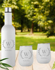 Personalised Engraved Stainless Steel Double Wall Insulated Travellers Set of 3, Thermal Wine Bottle & 2 Tumblers Custom Logo Corporate Gift