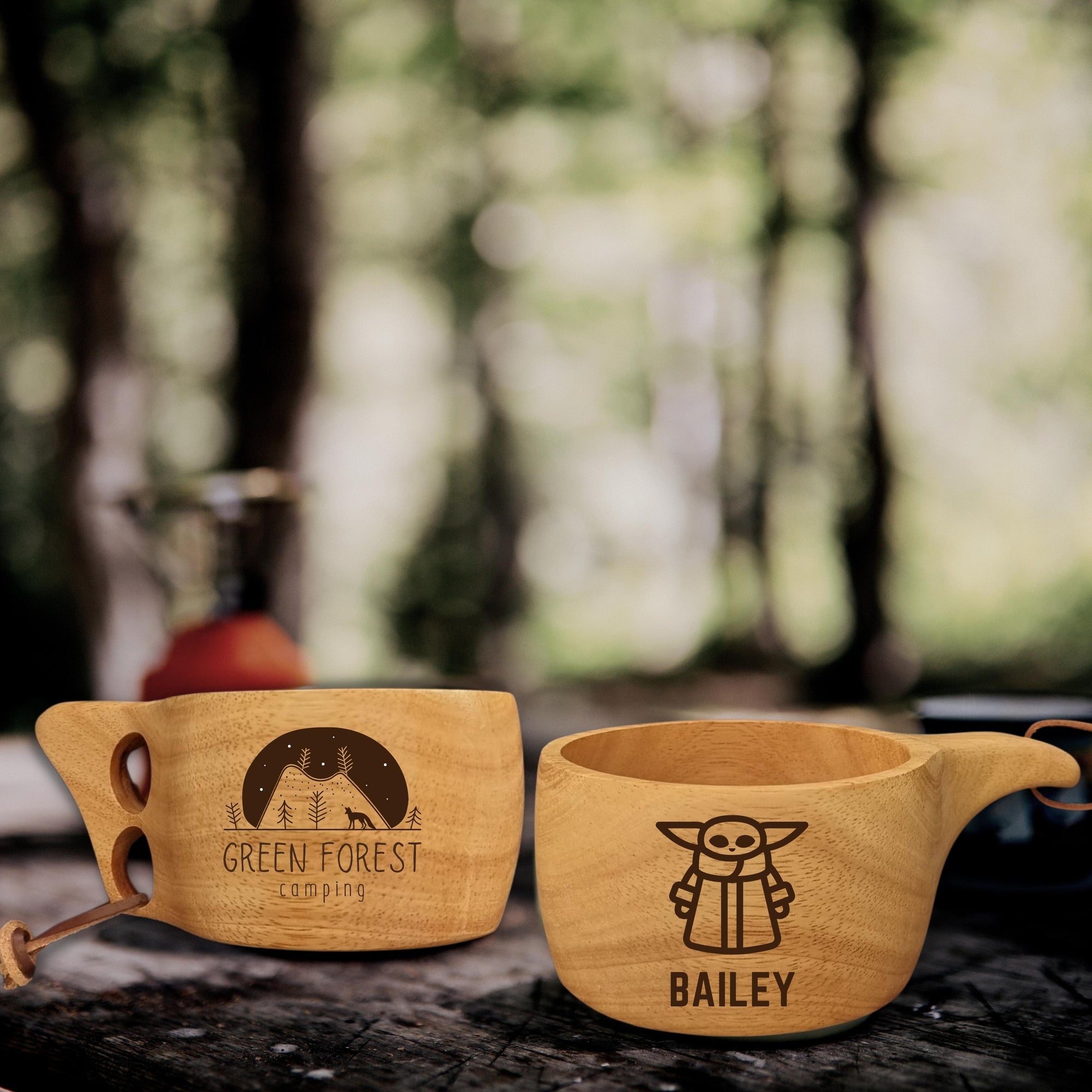 Personalised / Custom Engrave Kuksa Travel Wooden Mug &amp; FREE spoon, Memory Camping Family Cup/Housewarming/ Groomsmen/ Father Gift for Him