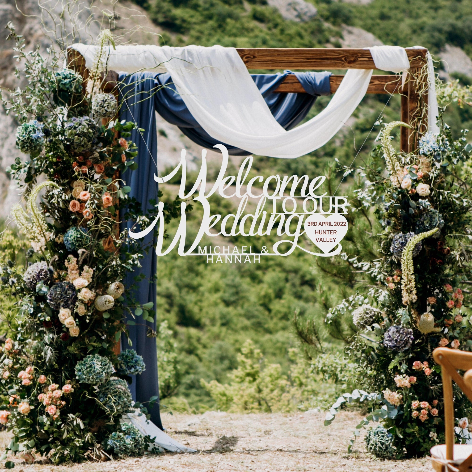 Custom Wooden/ Acrylic Welcome To Our Wedding Hanging Sign, Personalised Name &amp; Date Signage, Hedge Photo Prop, Event Wall Hoop, Bridal Shower, Anniversary, Stag Hens Party, Birthday Backdrop Decor