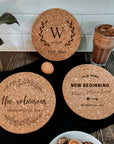 Personalised Round Cork Heat Pot Stand/ Holder, Custom Engraved Proof Mat Hot Pad/ Trivet, Wedding, Anniversary, Housewarming, Birthday Gift