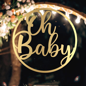 Custom Oh Baby Name Round Mirror Acrylic Hoop Wall Sign, Birthday Shower Photodrop, Personalised Christian Baptism Event Signage