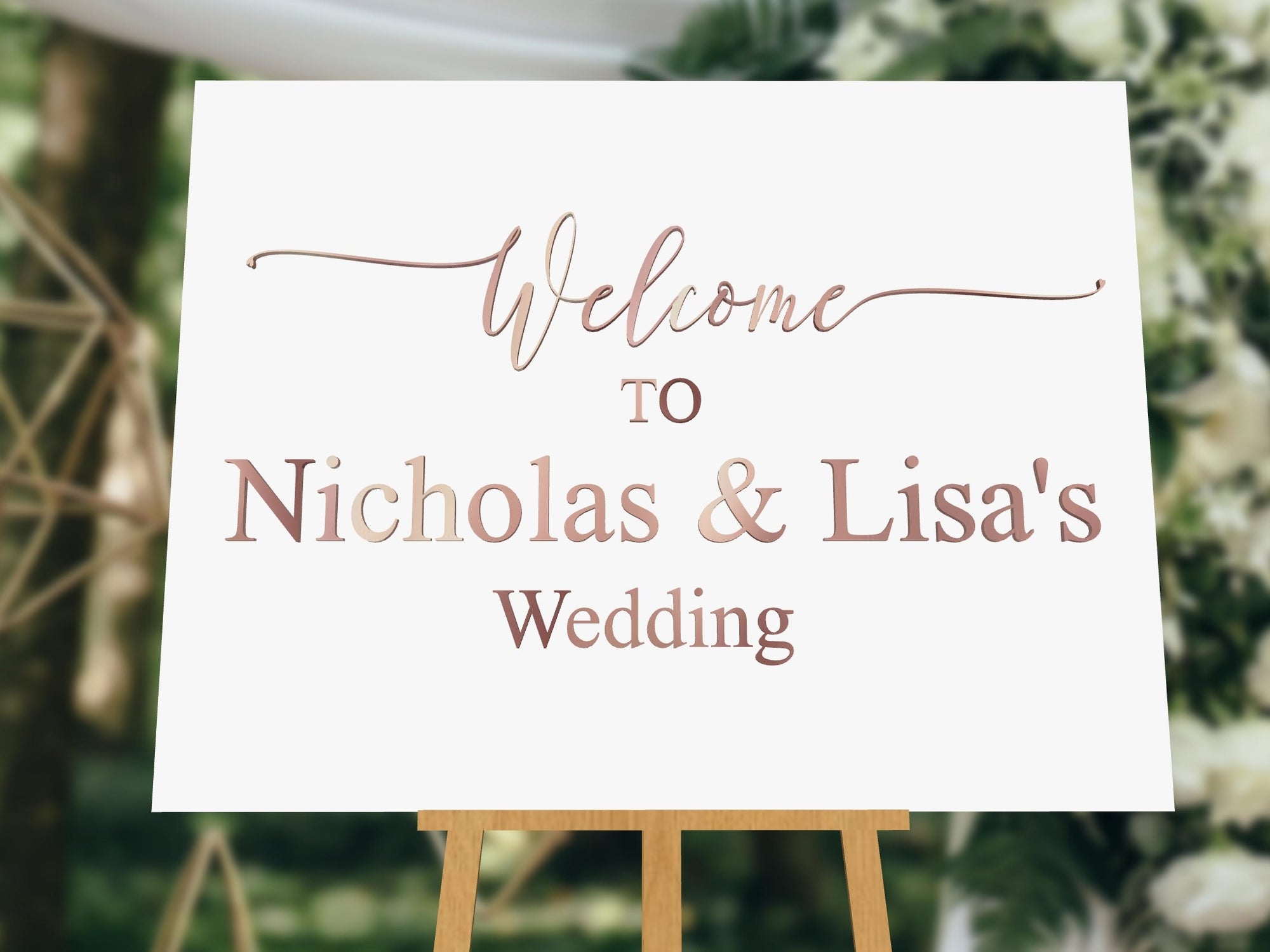 Custom Acrylic Wedding Welcome 3D Sign, Personalised Rose/ Gold Mirror Names, Ceremony/ Event/ Engagement/ Bridal Shower/ Birthday Signage on Easel