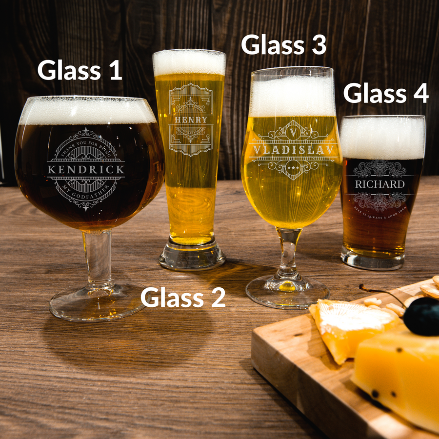 Set of 4 Engraved Beer - Portugal Glasses
