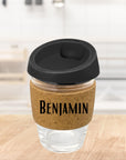 Personalised Cork Band Reusable Glass Coffee Cup 340ml, Custom Engraved Mug/ Tumbler, Corporate, Birthday/ Teacher/ Office Mothers Day Gift