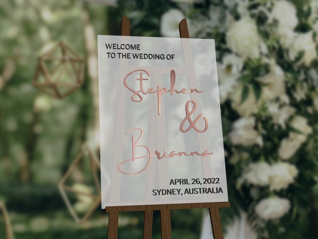 Custom Acrylic Wedding Welcome 3D Sign, Personalised Rose/ Gold Mirror Names, Ceremony/ Event/ Engagement/ Bridal Shower/ Birthday Signage on Easel