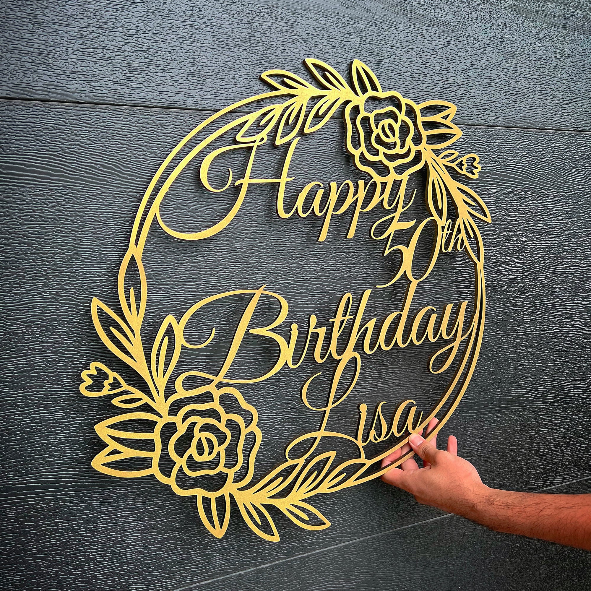 Custom Birthday Flower Scribble Circle Hoop Sign, Bridal Shower Engagement Party Hanging Laser Cut Personalised Wooden Event Photodrop Decor