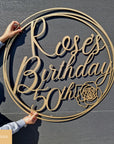 Birthday Rose & Scribble Circle Hoop Sign