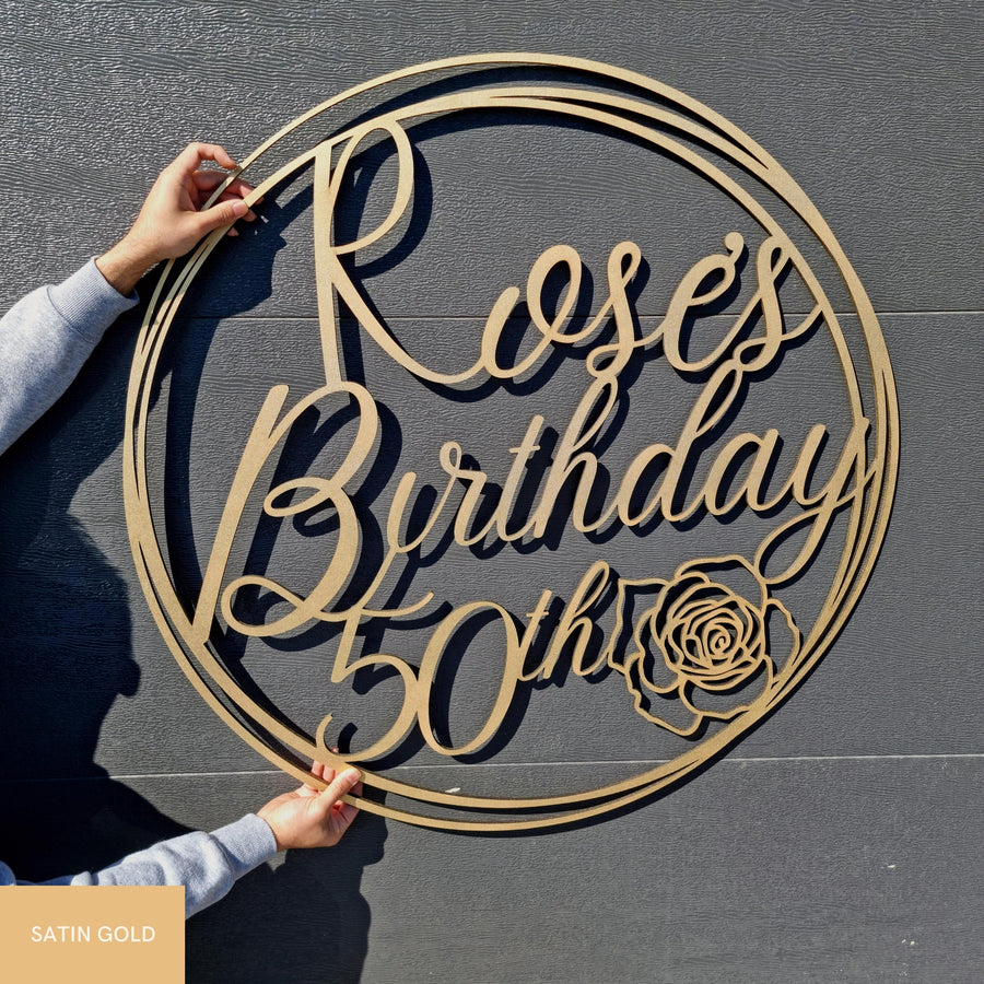 Birthday Rose & Scribble Circle Hoop Sign
