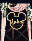 Mickey Name Sign Hoop, Birthday/ Christening/ Baptism Shower, Personalised Laser Cut Event Newborn Baby Mouse Signage, Party Room Wall Decor