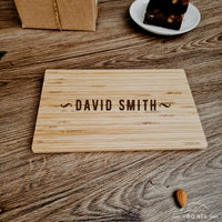 Personalised Small Bamboo Wooden Cheese, Cake Serving Tray / Chopping Board , Engraved Monogram Wedding/ Anniversary Housewarming Decor Gift
