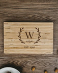 Personalised Small Bamboo Wooden Cheese, Cake Serving Tray / Chopping Board , Engraved Monogram Wedding/ Anniversary Housewarming Decor Gift