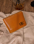 Personalised Hand Stitched Genuine Real Leather Cowhide Bifold Wallet, Monogram Custom Engraved Gift for Him/ Father/Groomsmen/ Dad/ Husband Anniversary