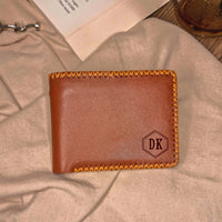 Personalised Hand Stitched Genuine Real Leather Cowhide Bifold Wallet, Monogram Custom Engraved Gift for Him/ Father/Groomsmen/ Dad/ Husband Anniversary
