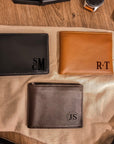 Personalised Genuine Real Leather Cowhide Bifold Wallet, Monogram Custom Engraved Gift for Him/Father/Groomsmen/Dad/ Husband Anniversary