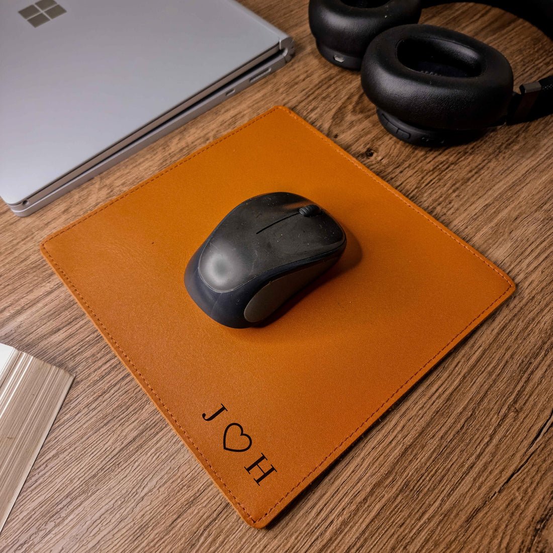 Personalised Genuine Leather Mouse Pad/ Mat, Monogram Custom Engraved Real Leather Office Desk Accessories / Gift for Him/ Father/ Groomsmen