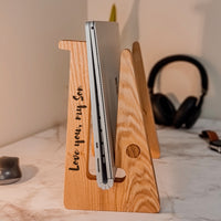 Personalised Portable Wooden Laptop Riser/ Notebook, Macbook Wood Stand Holder / Custom Engraved Office Organizer/ Work From Home - 12-15.6