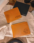 Personalised Hand Stitched Genuine Real Leather Cowhide Bifold Wallet, Monogram Custom Engraved Gift for Him/ Father/Groomsmen/ Dad/ Husband Anniversary