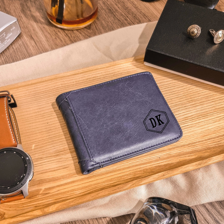 Personalised Genuine Real Leather Cowhide Bifold Wallet, Monogram Custom Engraved Gift for Him/ Father/ Groomsmen/Dad/ Husband Anniversary