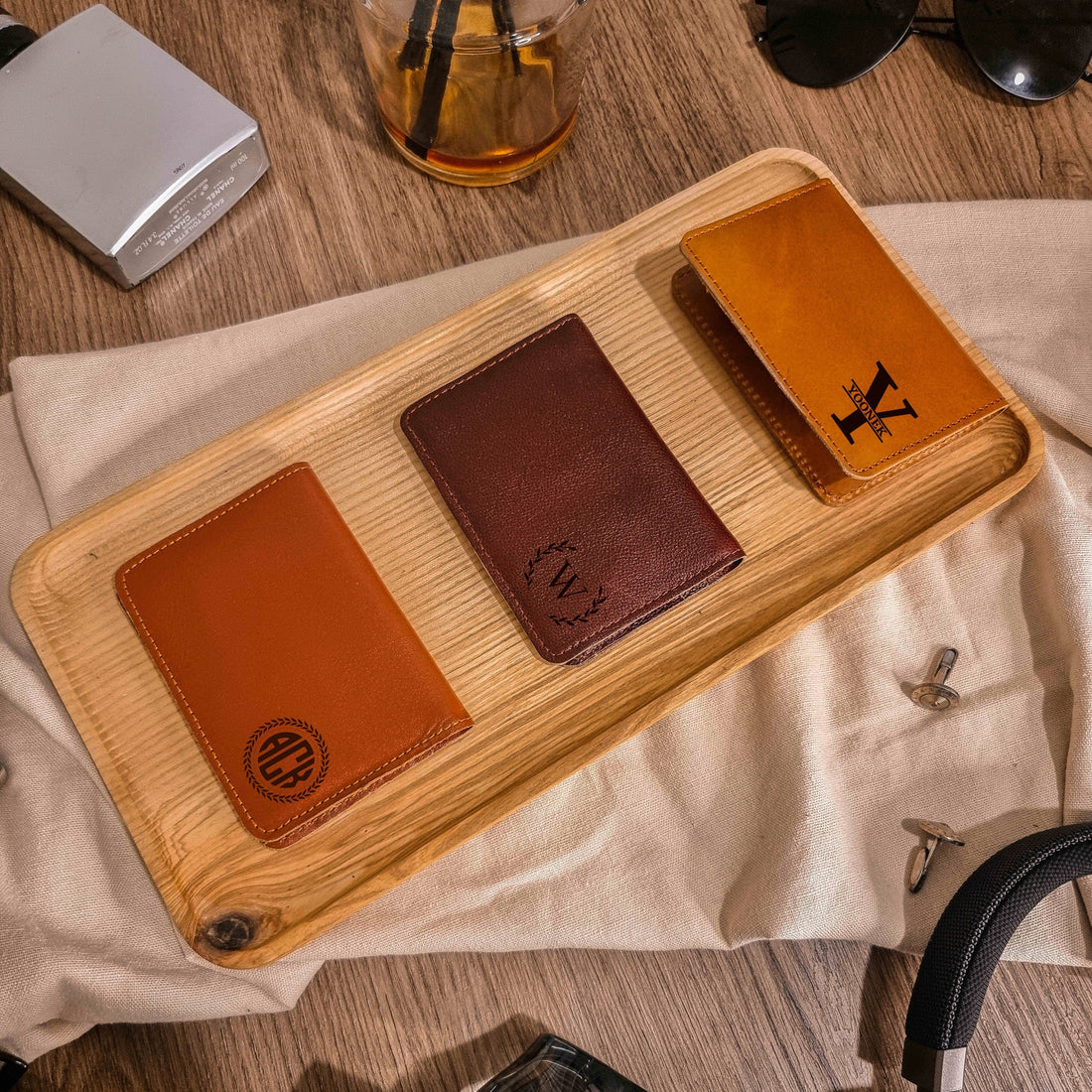 Personalised Genuine Leather Cowhide Bifold Business/ Credit Card Holder, Slim Case Wallet, Monogram Custom Engraved Gift for Him, Father