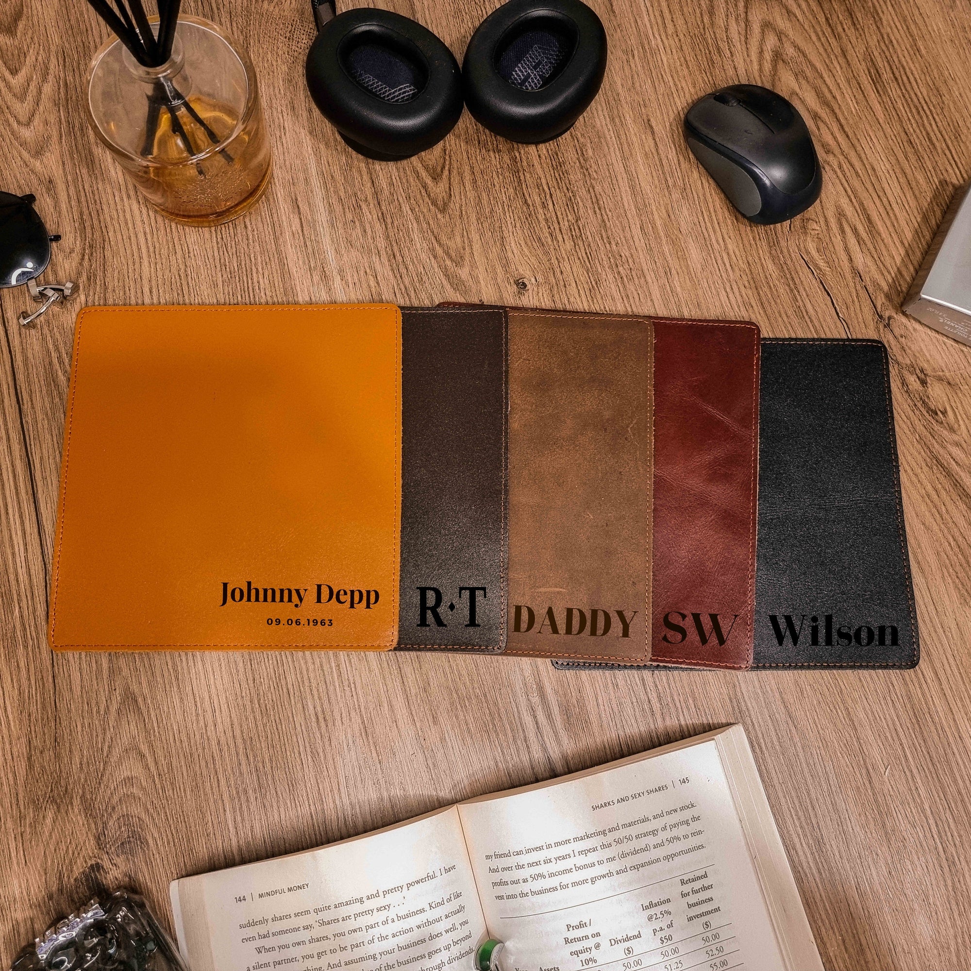 Personalised Genuine Leather Mouse Pad/ Mat, Monogram Custom Engraved Real Leather Office Desk Accessories / Gift for Him/ Father/ Groomsmen