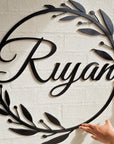 Custom Name Bespoke Wooden Leaf Hoop Sign