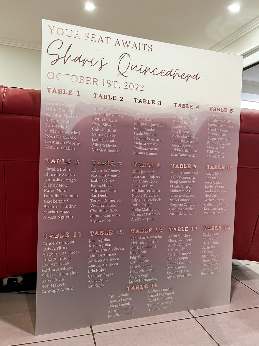 Custom Frosted/ Clear Wedding Seating Chart Sign, Personalised Guest Plan/ Find Table Take a Seat, Modern, Luxury Reception Event Decor