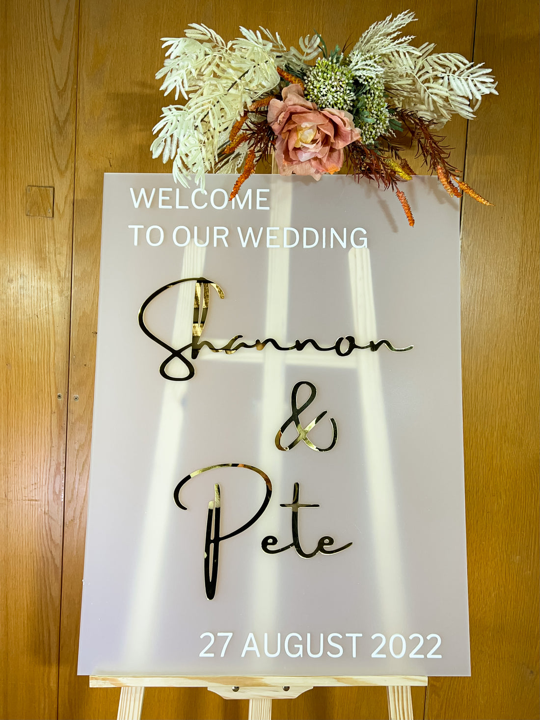 Custom Frosted/ Clear Acrylic Wedding Welcome 3D Sign, Personalised Rose/ Gold Mirror Names, Ceremony/ Event/ Engagement/ Bridal Shower/ Birthday Signage on Easel