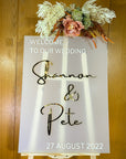 Custom Frosted/ Clear Acrylic Wedding Welcome 3D Sign, Personalised Rose/ Gold Mirror Names, Ceremony/ Event/ Engagement/ Bridal Shower/ Birthday Signage on Easel