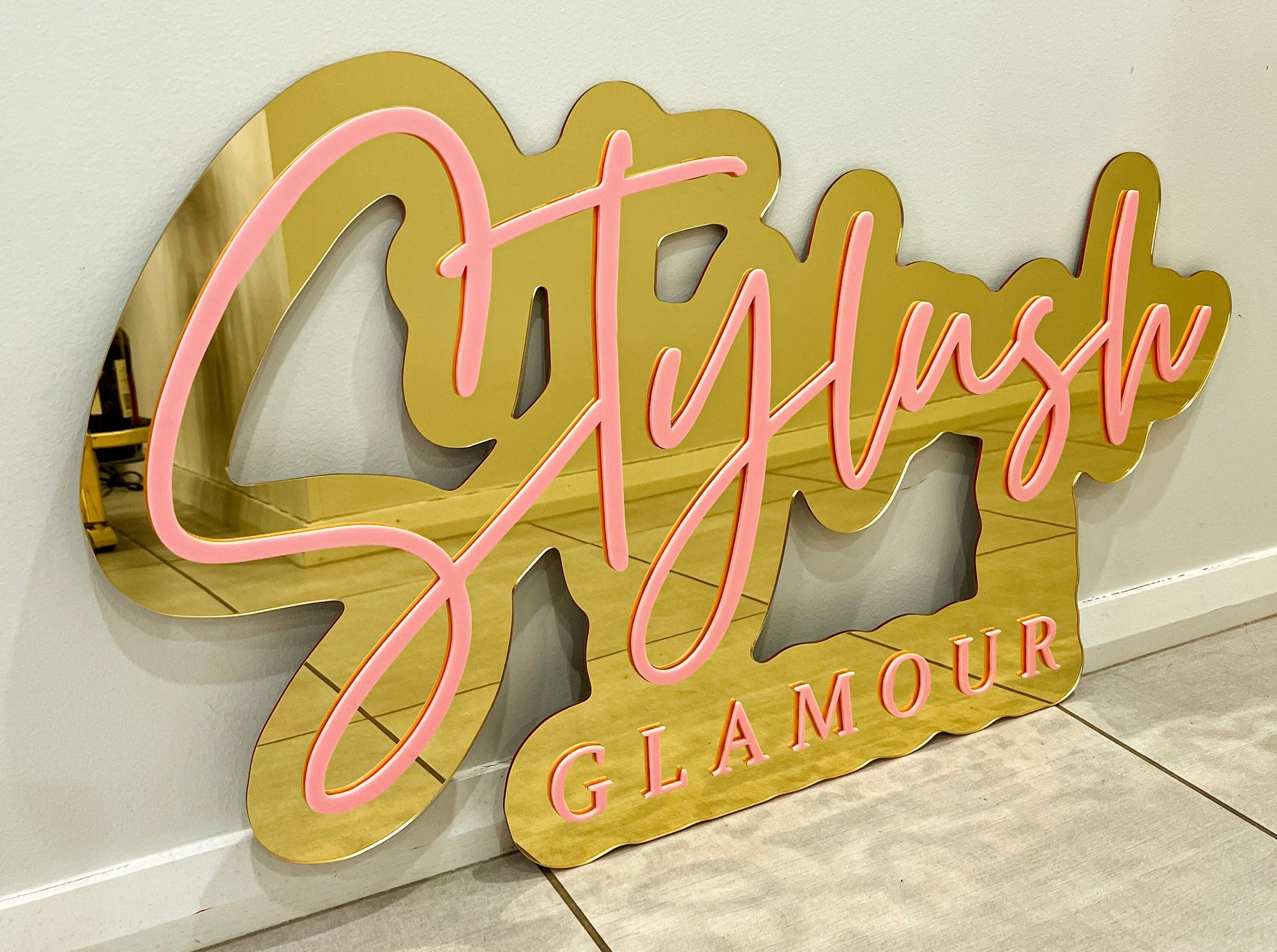 Custom Acrylic 3D Double Layered Business Logo Sign, Personalised Rose/ Gold Mirror Names, Coffee, Retail, Spa, Eyelash Signage 