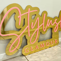 Custom Acrylic 3D Double Layered Business Logo Sign, Personalised Rose/ Gold Mirror Names, Coffee, Retail, Spa, Eyelash Signage 