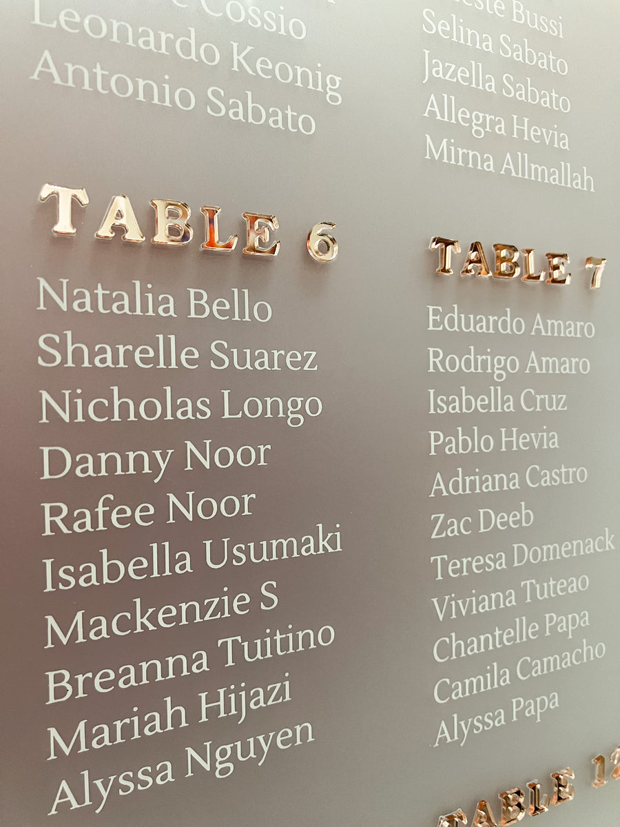 Custom Frosted/ Clear Wedding Seating Chart Sign, Personalised Guest Plan/ Find Table Take a Seat, Modern, Luxury Reception Event Decor