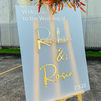 Custom Frosted/ Clear Acrylic Wedding Welcome 3D Sign, Personalised Rose/ Gold Mirror Names, Ceremony/ Event/ Engagement/ Bridal Shower/ Birthday Signage on Easel