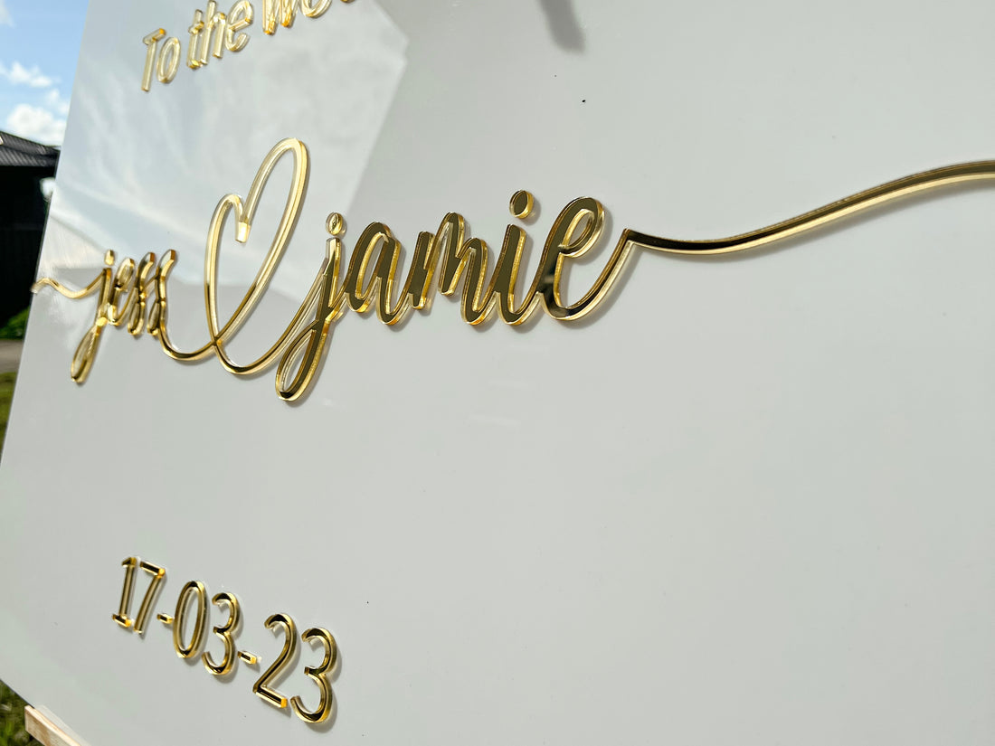 Custom Acrylic Wedding Welcome 3D Sign, Personalised Rose/ Gold Mirror Names, Ceremony/ Event/ Engagement/ Bridal Shower/ Birthday Signage on Easel