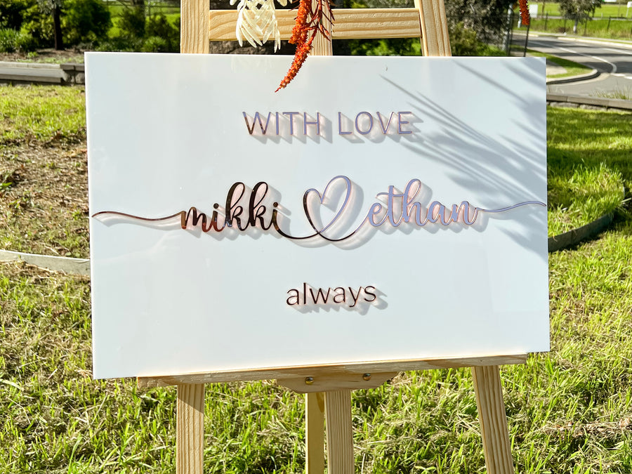 Custom Acrylic Wedding Welcome 3D Sign, Personalised Rose/ Gold Mirror Names, Ceremony/ Event/ Engagement/ Bridal Shower/ Birthday Signage on Easel