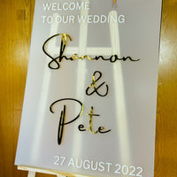 Custom Frosted/ Clear Acrylic Wedding Welcome 3D Sign, Personalised Rose/ Gold Mirror Names, Ceremony/ Event/ Engagement/ Bridal Shower/ Birthday Signage on Easel